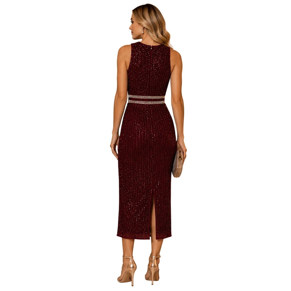 Mac Duggal 10509 Burgundy Beaded Sequin Sheath Sleeveless Cocktail Gown 8 NWT - Picture 4 of 16